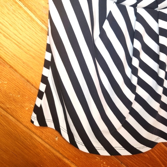 Worthington small stretch cinched waist black and white striped v neck blouse - Picture 3 of 12